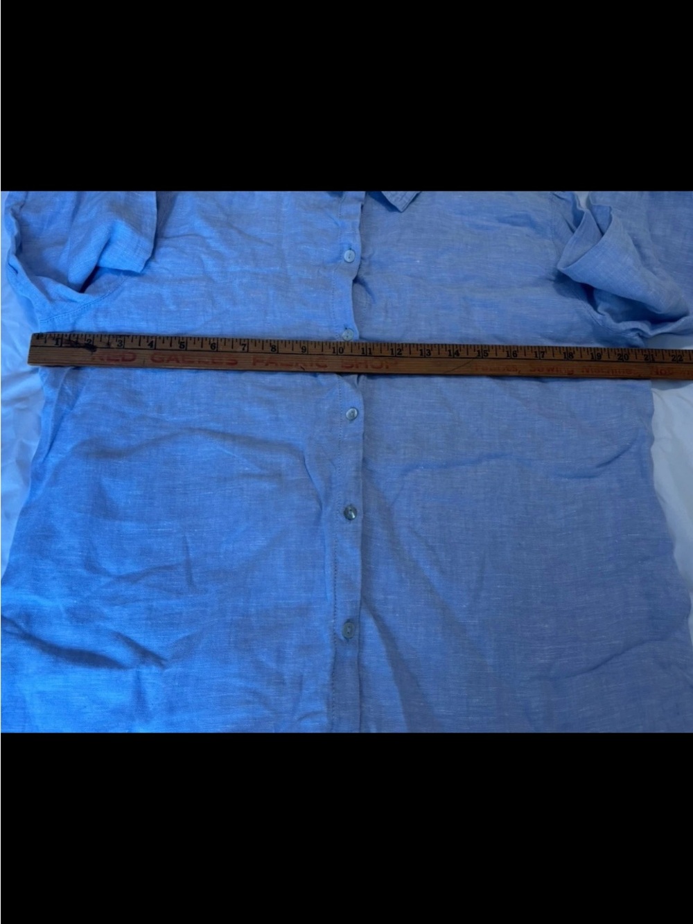 Sigrid Olsen Linen Blue Chambray Roll Tab Shell Button-Up Tunic Faux Button Back - Picture 5 of 7